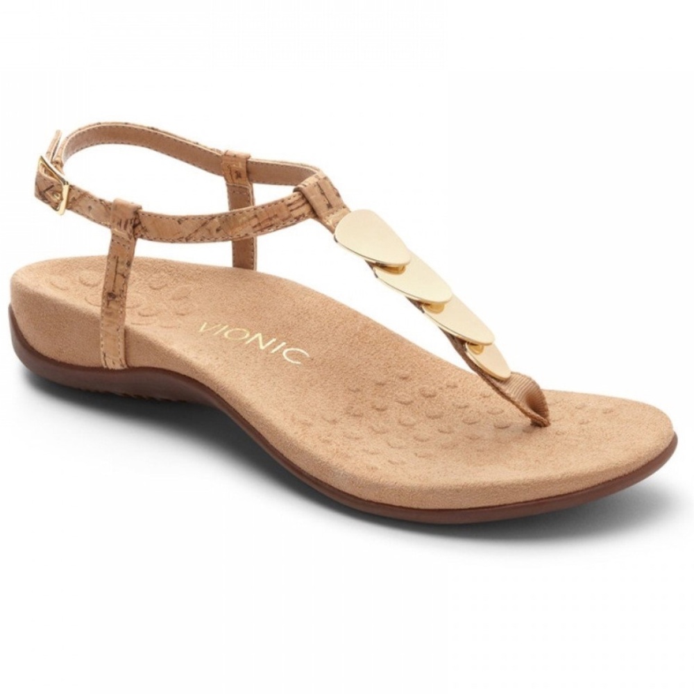 NEW VIONIC Rest Miami Sandals Gold Cork Suede Sz 9